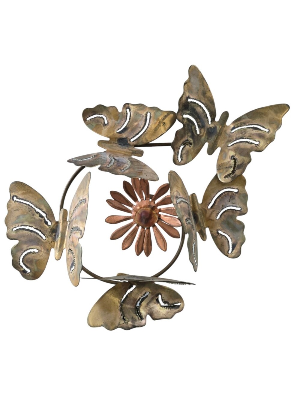 Vintage Brass and Copper Butterfly Flower Wall Sculpture MCM Decor 18” - Picture 6 of 8